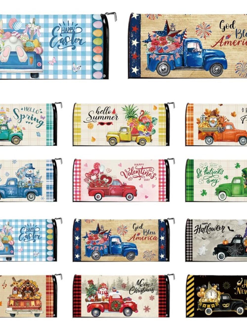 12 Pcs Truck Seasonal Magnetic Mailbox Covers, Oxford Cloth
